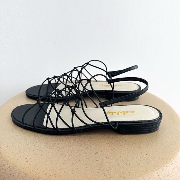 Mobility Women’s Black Gladiator Fabric Knot Slip on Sling back Sandal - Picture 2 of 7